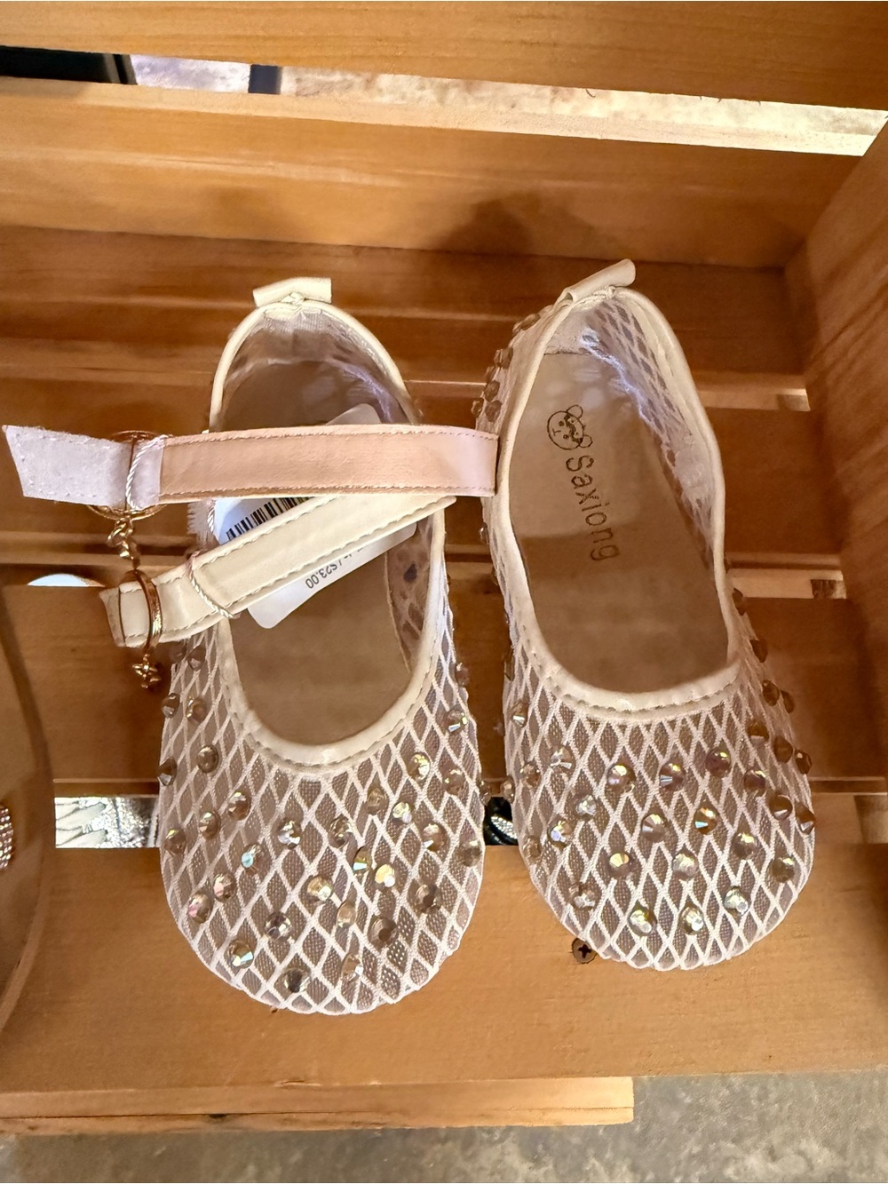 Pink Mesh Gem-Embellished Kids Mary Jane Shoes
